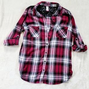 Ladies Flannel and Lace Button Down Shirt